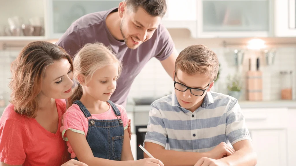 Parents helping their kids with homework